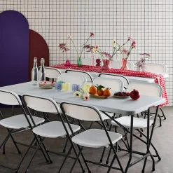Set de 2 mesas + 12 sillas plegables portátiles para eventos