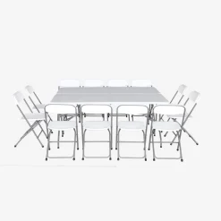 Set de 2 mesas + 12 sillas plegables portátiles para eventos