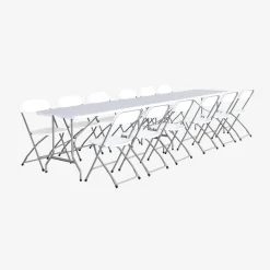 Set de 2 mesas + 12 sillas plegables portátiles para eventos
