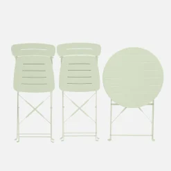 Set de jardín bistró plegable de mesa redonda de acero con 2 sillas