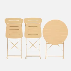 Set de jardín bistró plegable de mesa redonda de acero con 2 sillas