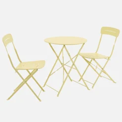 Set de jardín bistró plegable de mesa redonda de acero con 2 sillas