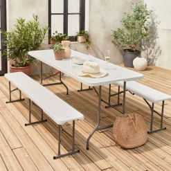 Set de mesa y bancos plegables portátiles para eventos