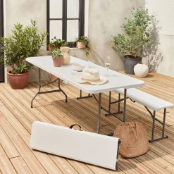 Set de mesa y bancos plegables portátiles para eventos