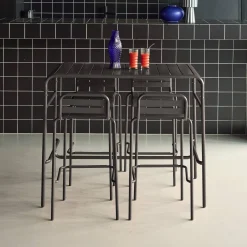 Set mesa alta de jardín tipo bistró de acero con 4 sillas altas de acero, 120cm