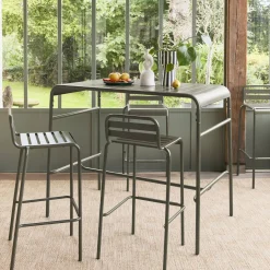 Set mesa alta de jardín tipo bistró de acero con 4 sillas altas de acero, 120cm