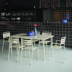 Set mesa de jardín bistró de acero con 2 sillones y 4 sillas, 160cm