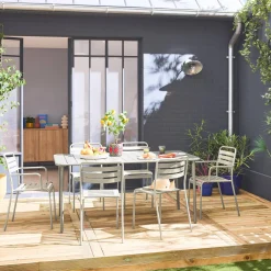 Set mesa de jardín bistró de acero con 2 sillones y 4 sillas, 160cm