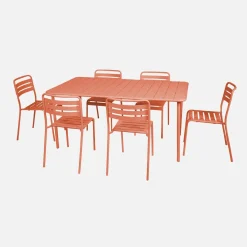 Set mesa de jardín bistró de acero con 6 sillas, 160cm