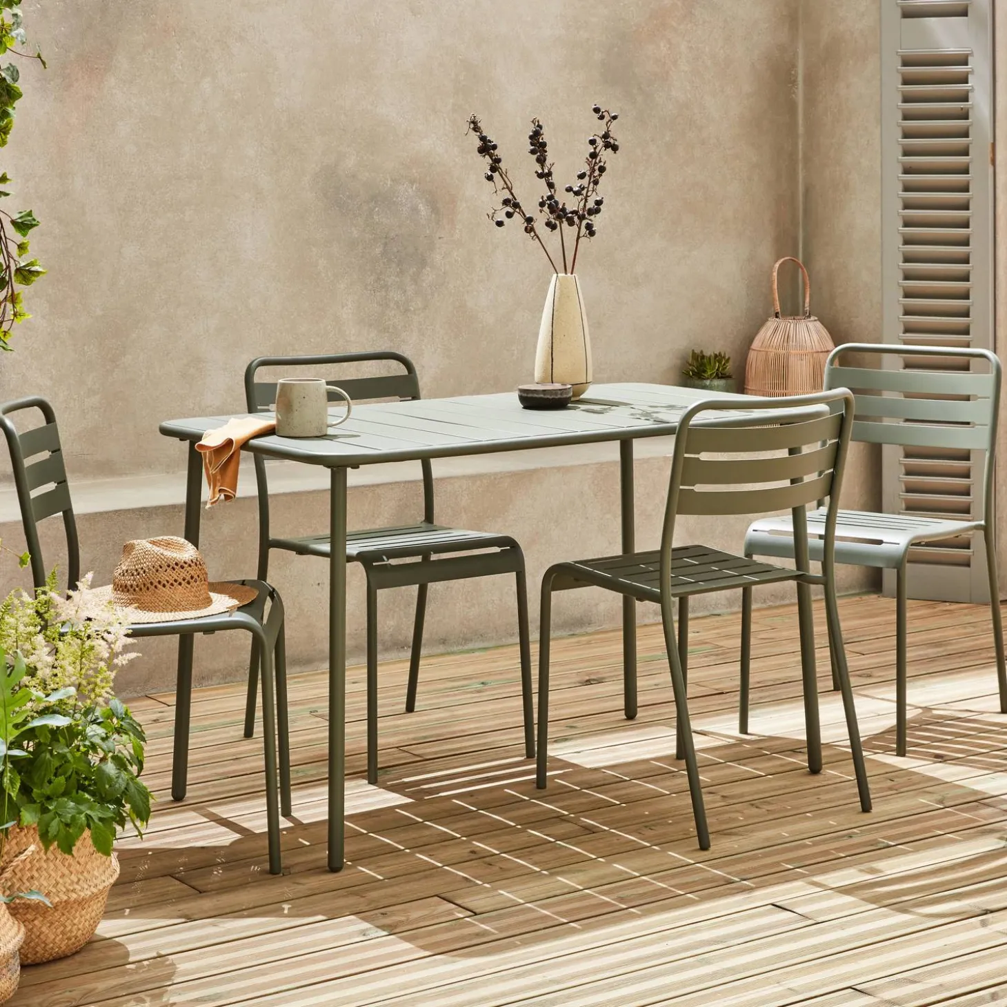 Set mesa de jardín bistró de acero con 4 sillas, 120cm