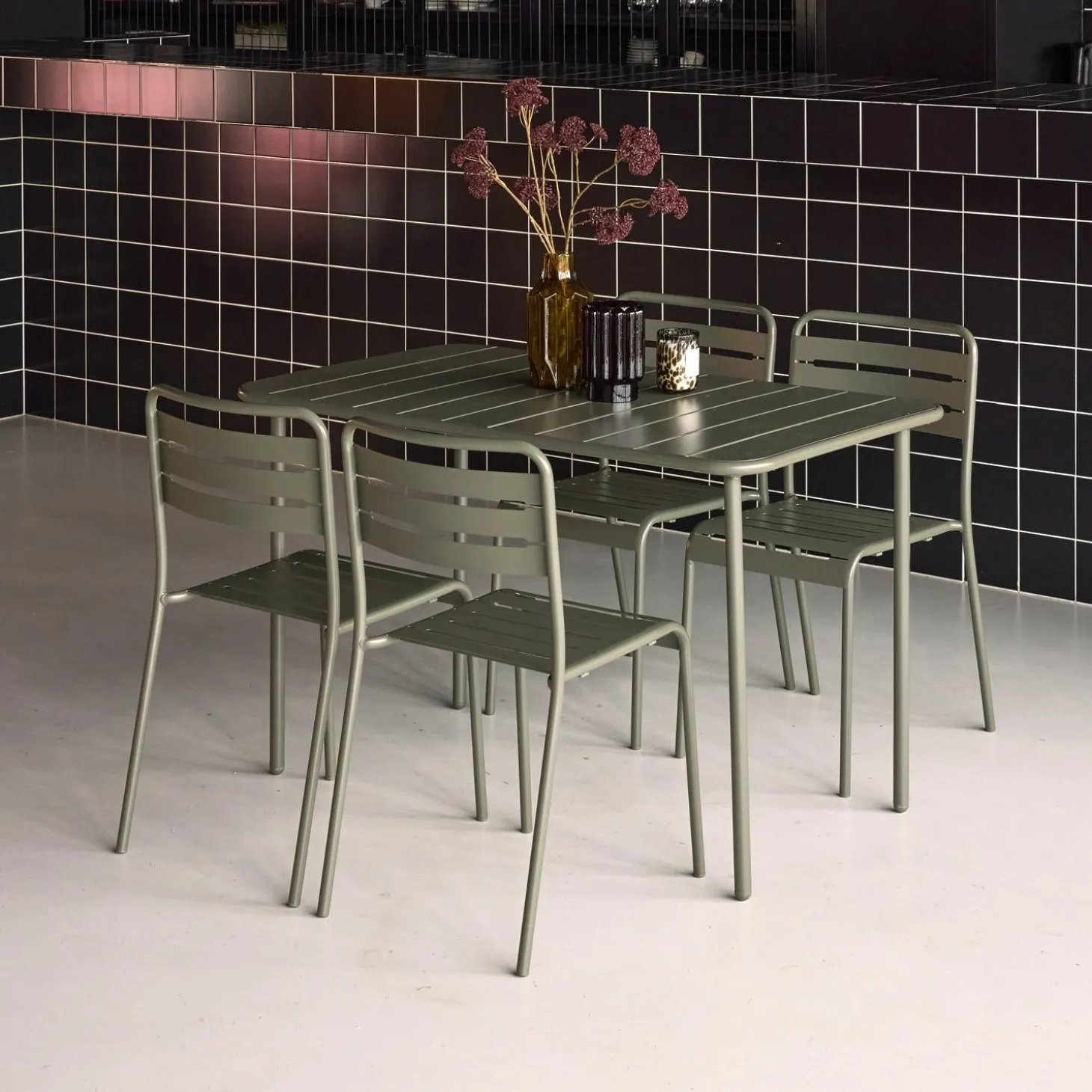 Set mesa de jardín bistró de acero con 4 sillas, 120cm