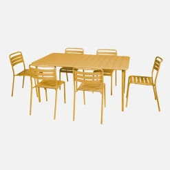 Set mesa de jardín bistró de acero con 6 sillas, 160cm