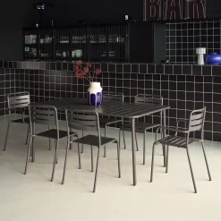 Set mesa de jardín bistró de acero con 2 sillones y 4 sillas, 160cm