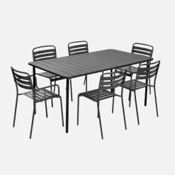 Set mesa de jardín bistró de acero con 2 sillones y 4 sillas, 160cm