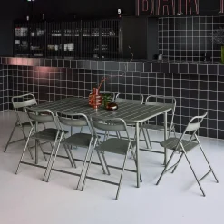 Set mesa de jardín bistró de acero con 8 sillas plegables, 160cm