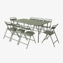 Set mesa de jardín bistró de acero con 8 sillas plegables, 160cm