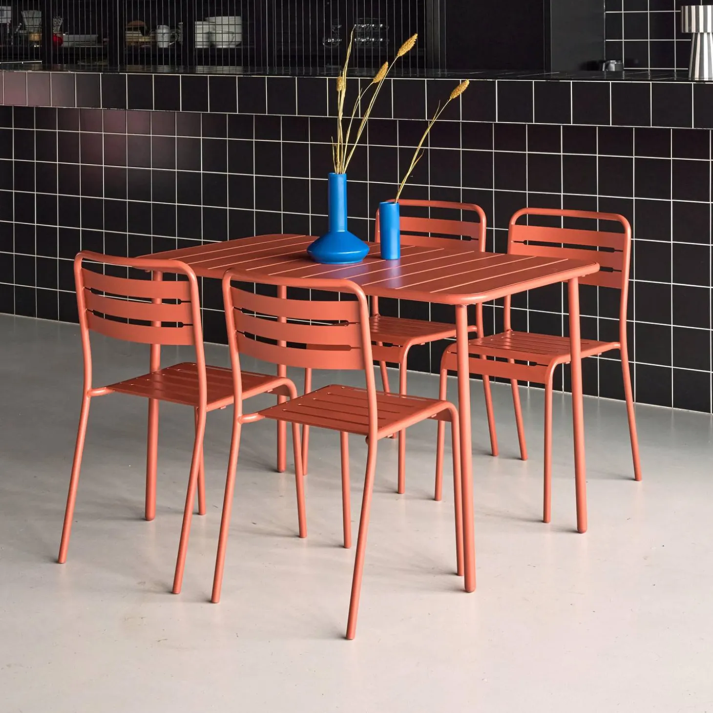 Set mesa de jardín bistró de acero con 4 sillas, 120cm