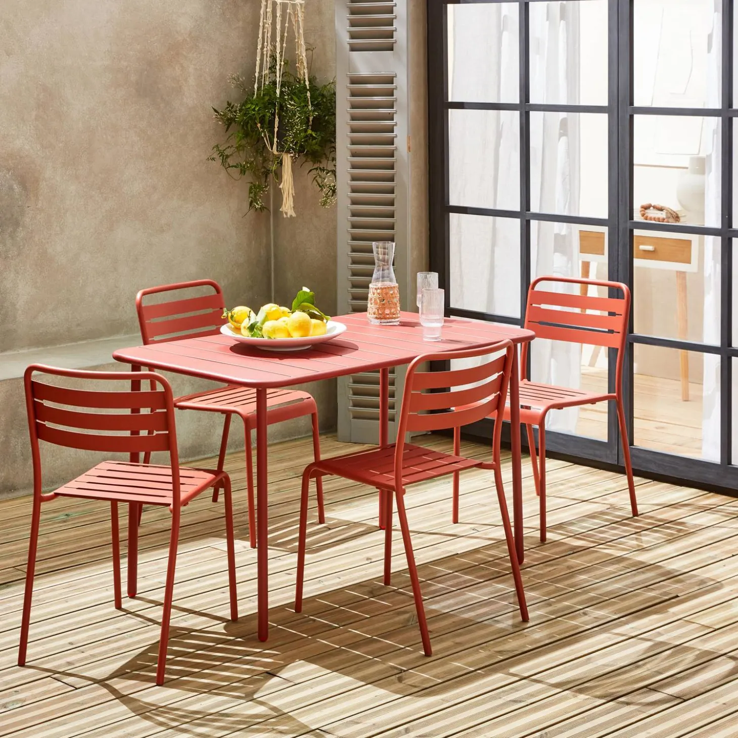 Set mesa de jardín bistró de acero con 4 sillas, 120cm