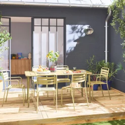 Set mesa de jardín bistró de acero con 2 sillones y 4 sillas, 160cm