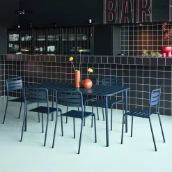 Set mesa de jardín bistró de acero con 6 sillas, 160cm