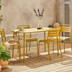 Set mesa de jardín bistró de acero con 4 sillas, 120cm