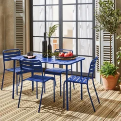 Set mesa de jardín bistró de acero con 4 sillas, 120cm