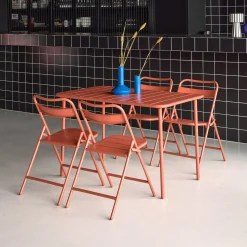 Set mesa de jardín bistró de acero con 4 sillas plegables, 120cm