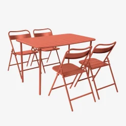 Set mesa de jardín bistró de acero con 4 sillas plegables, 120cm