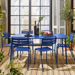 Set mesa de jardín bistró de acero con 6 sillas, 160cm