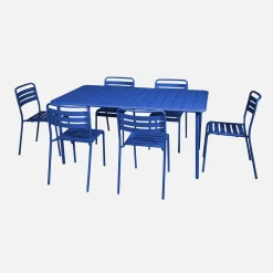 Set mesa de jardín bistró de acero con 6 sillas, 160cm
