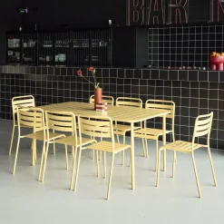 Set mesa de jardín bistró de acero con 8 sillas, 160cm