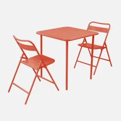 Set mesa de jardín bistró de acero con 2 sillas plegables, 70cm