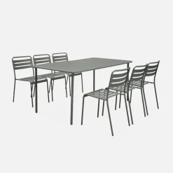Set mesa de jardín bistró de acero con 6 sillas, 160cm