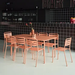 Set mesa de jardín bistró de acero con 8 sillas, 160cm