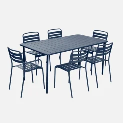 Set mesa de jardín bistró de acero con 2 sillones y 4 sillas, 160cm