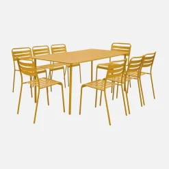Set mesa de jardín bistró de acero con 8 sillas, 160cm