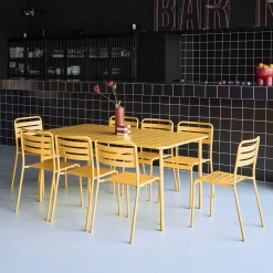 Set mesa de jardín bistró de acero con 8 sillas, 160cm