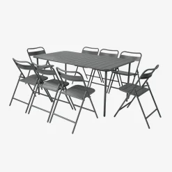 Set mesa de jardín bistró de acero con 8 sillas plegables, 160cm