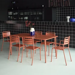 Set mesa de jardín bistró de acero con 2 sillones y 4 sillas, 160cm