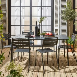 Set mesa de jardín bistró de acero con 6 sillas, 160cm