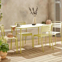 Set mesa de jardín bistró de acero con 4 sillas, 120cm