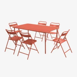 Set mesa de jardín bistró de acero con 6 sillas plegables, 160cm