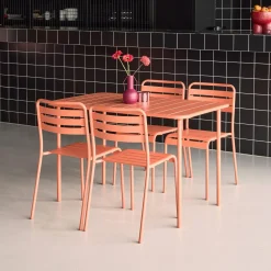Set mesa de jardín bistró de acero con 4 sillas, 120cm