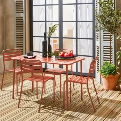 Set mesa de jardín bistró de acero con 4 sillas, 120cm