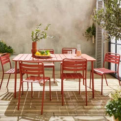 Set mesa de jardín bistró de acero con 6 sillas, 160cm
