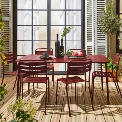 Set mesa de jardín bistró de acero con 6 sillas, 160cm