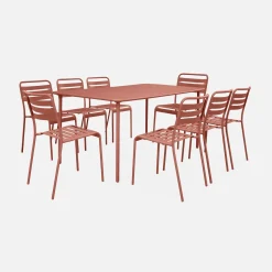Set mesa de jardín bistró de acero con 8 sillas, 160cm