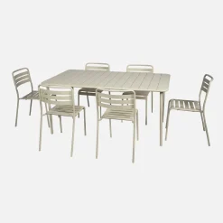 Set mesa de jardín bistró de acero con 6 sillas, 160cm