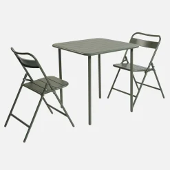 Set mesa de jardín bistró de acero con 2 sillas plegables, 70cm