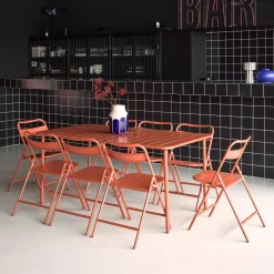 Set mesa de jardín bistró de acero con 8 sillas plegables, 160cm